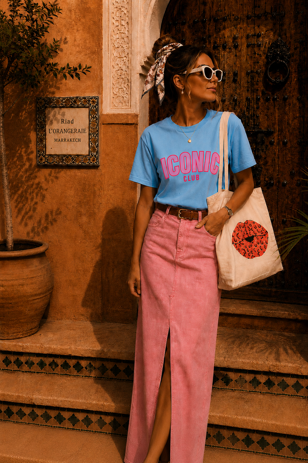 T-shirt ICONIC CLUB – Bleu Ciel & Rose 🌸☀️