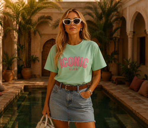 T-shirt ICONIC CLUB – Vert Amande & Rose 🌿🌸